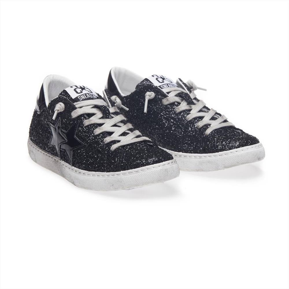 sneakers donna low nero full glitter 2star 2sd2846 vendita online